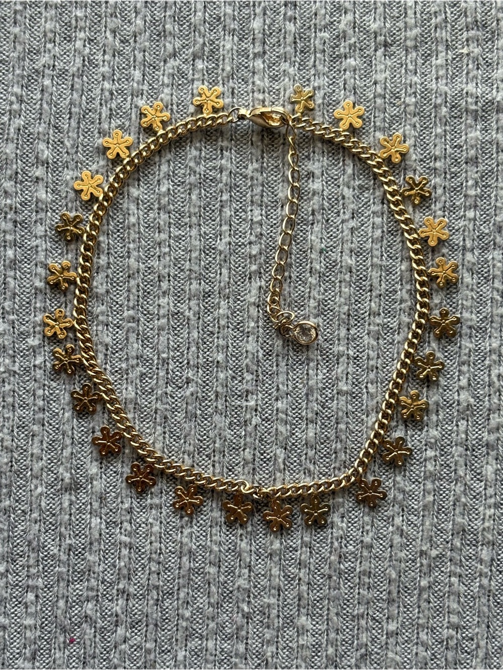 Vintage gold tone dangly floral adjustable chain anklet